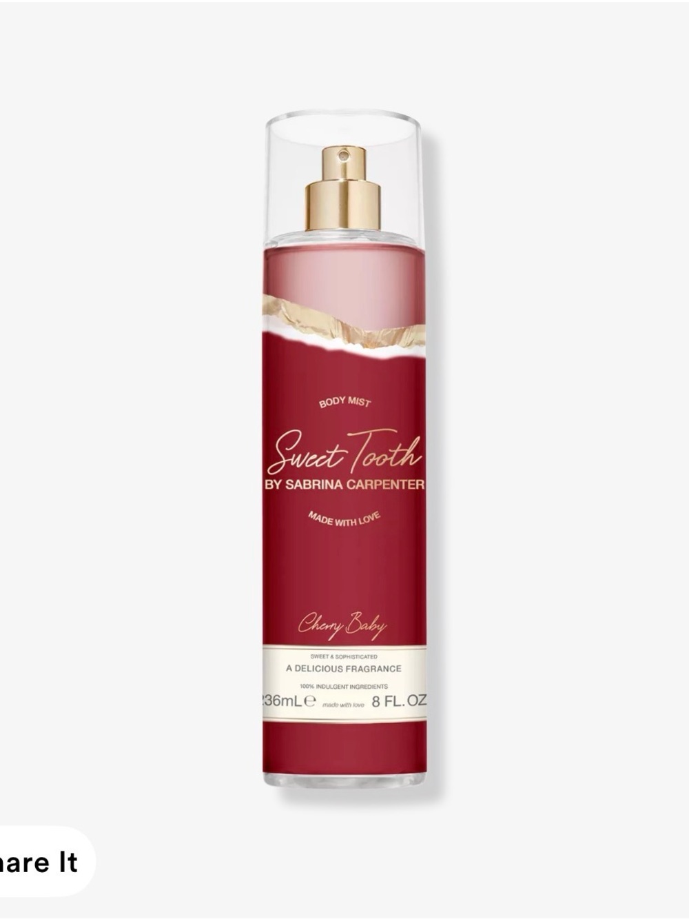 Sweet Tooth Cherry Baby Body Mist by Sabrina Carpenter - Red & Gold